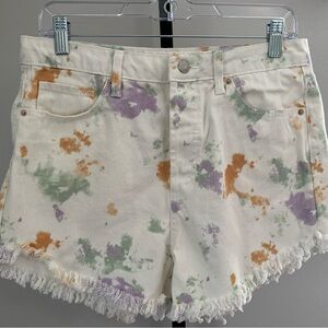 Wild FableTie-Dye Frayed Hem Cotton Shorts - White with Green, Purple & Orange